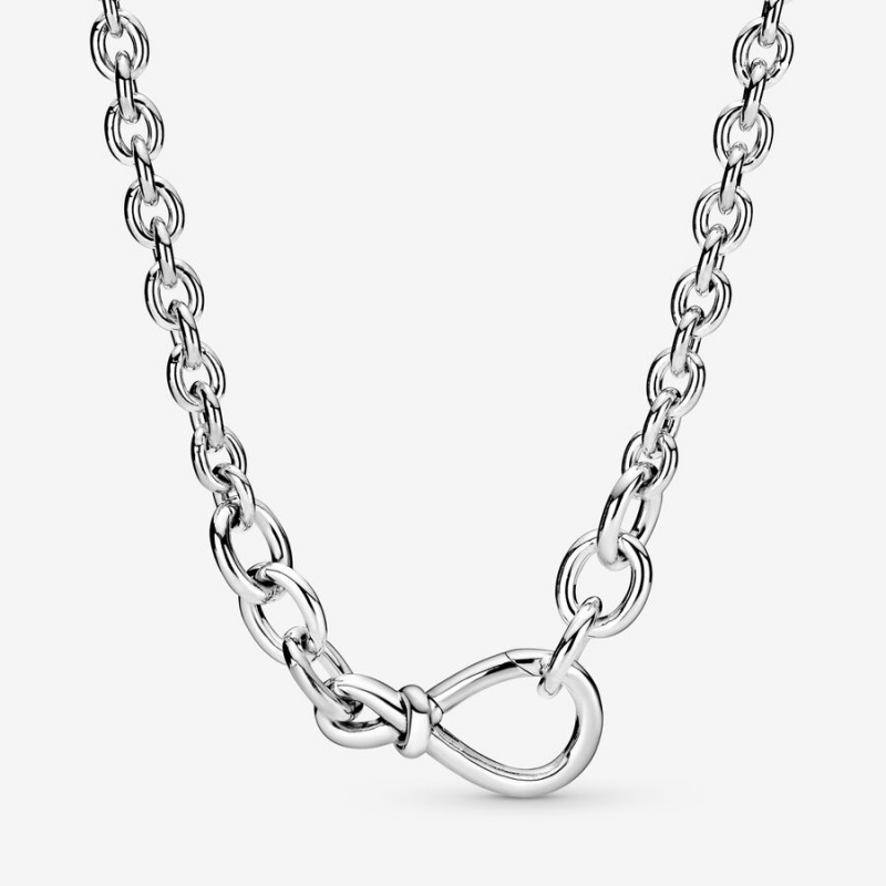 Sterling Silver Pandora Chunky Infinity Knot Pendant Necklaces | 408-KHMPLW