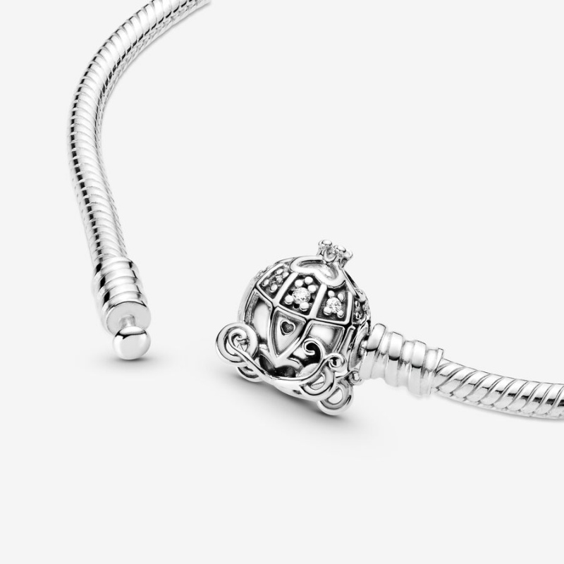 Sterling Silver Pandora Cinderella Pumpkin Coach Clasp Moments Charm Bracelets | 021-RTPXIZ