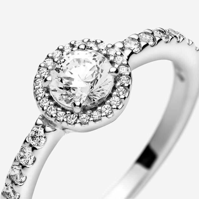 Sterling Silver Pandora Classic Sparkle Halo Halo & Solitaire Rings | 745-KAQJEP