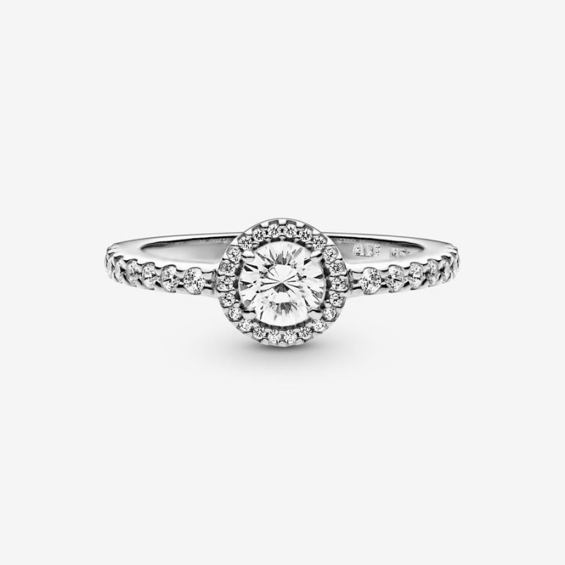 Sterling Silver Pandora Classic Sparkle Halo Halo & Solitaire Rings | 745-KAQJEP