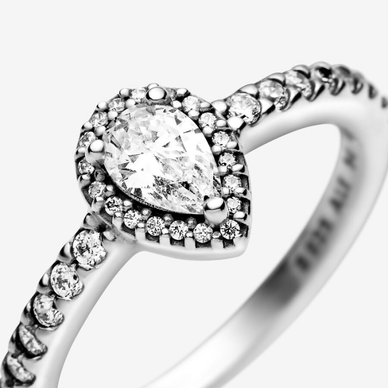 Sterling Silver Pandora Classic Teardrop Halo Halo & Solitaire Rings | 316-ZXAYJW