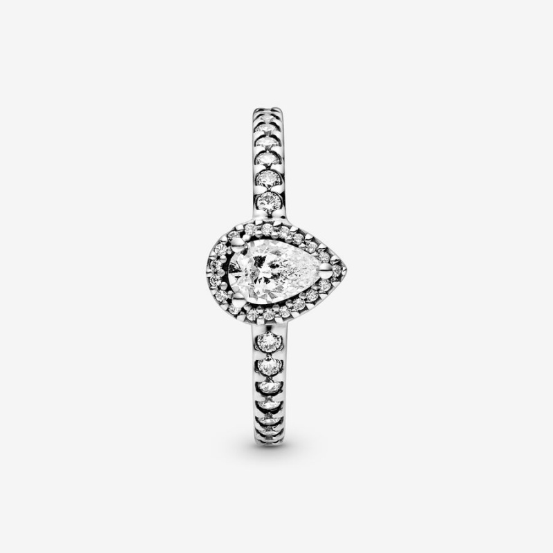 Sterling Silver Pandora Classic Teardrop Halo Halo & Solitaire Rings | 316-ZXAYJW