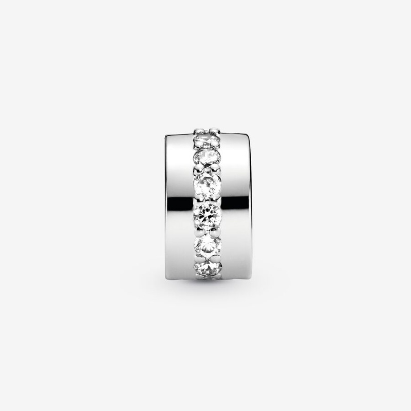 Sterling Silver Pandora Clear Sparkling Row Clip Clips | 432-AQDBGT