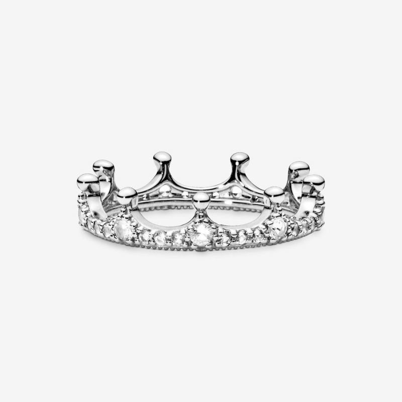 Sterling Silver Pandora Clear Sparkling Crown Pinky Rings | 536-SMIKDH