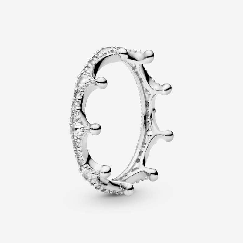 Sterling Silver Pandora Clear Sparkling Crown Pinky Rings | 536-SMIKDH