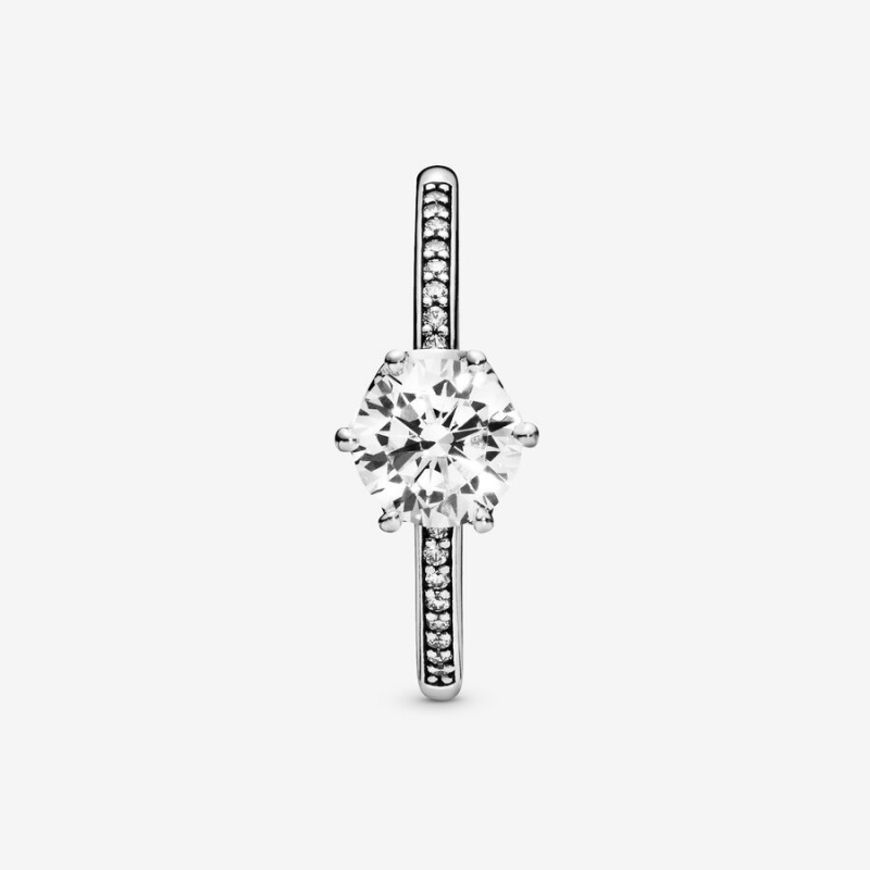 Sterling Silver Pandora Clear Sparkling Crown Solitaire Halo & Solitaire Rings | 435-WXVBED