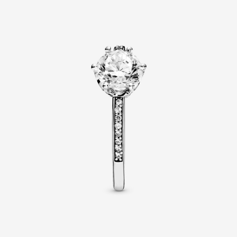 Sterling Silver Pandora Clear Sparkling Crown Solitaire Halo & Solitaire Rings | 435-WXVBED