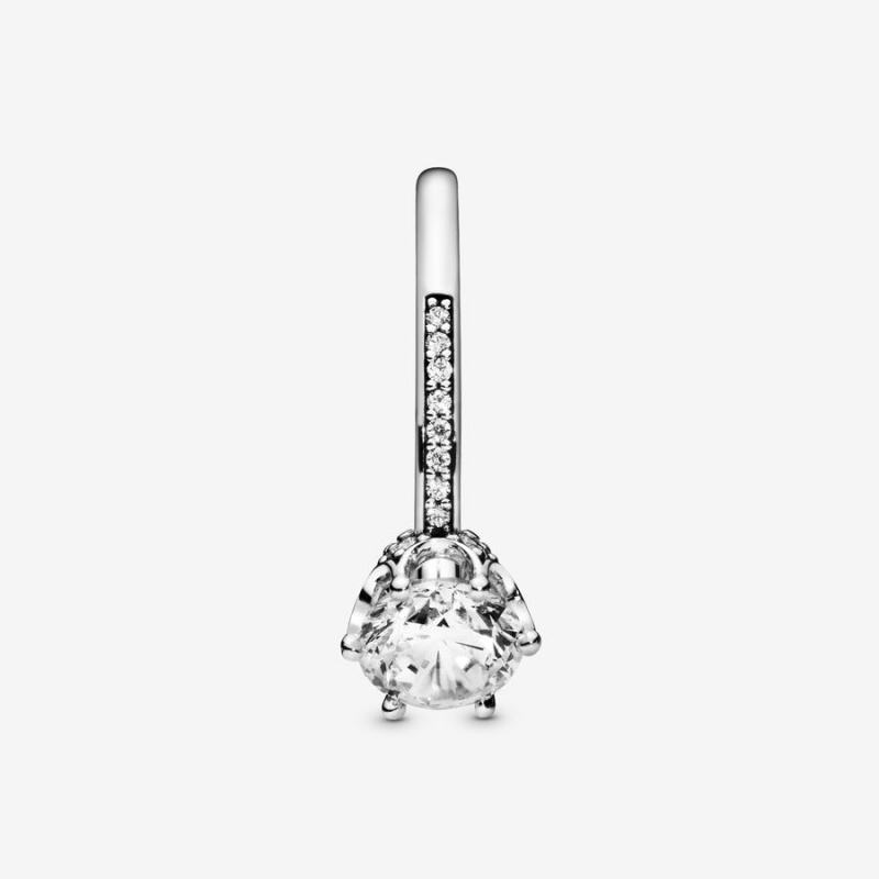 Sterling Silver Pandora Clear Sparkling Crown Solitaire Halo & Solitaire Rings | 435-WXVBED