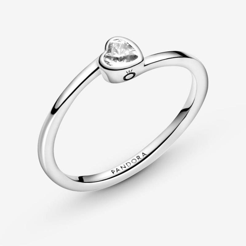 Sterling Silver Pandora Clear Tilted Solitaire Heart & Promise Rings | 385-SEWUPF