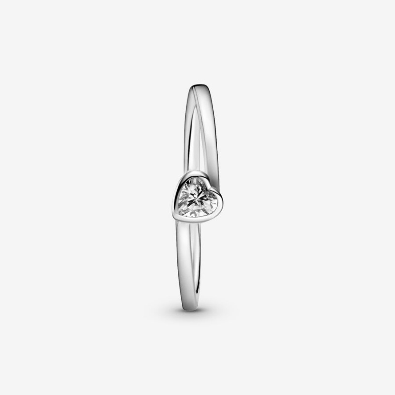 Sterling Silver Pandora Clear Tilted Solitaire Heart & Promise Rings | 385-SEWUPF