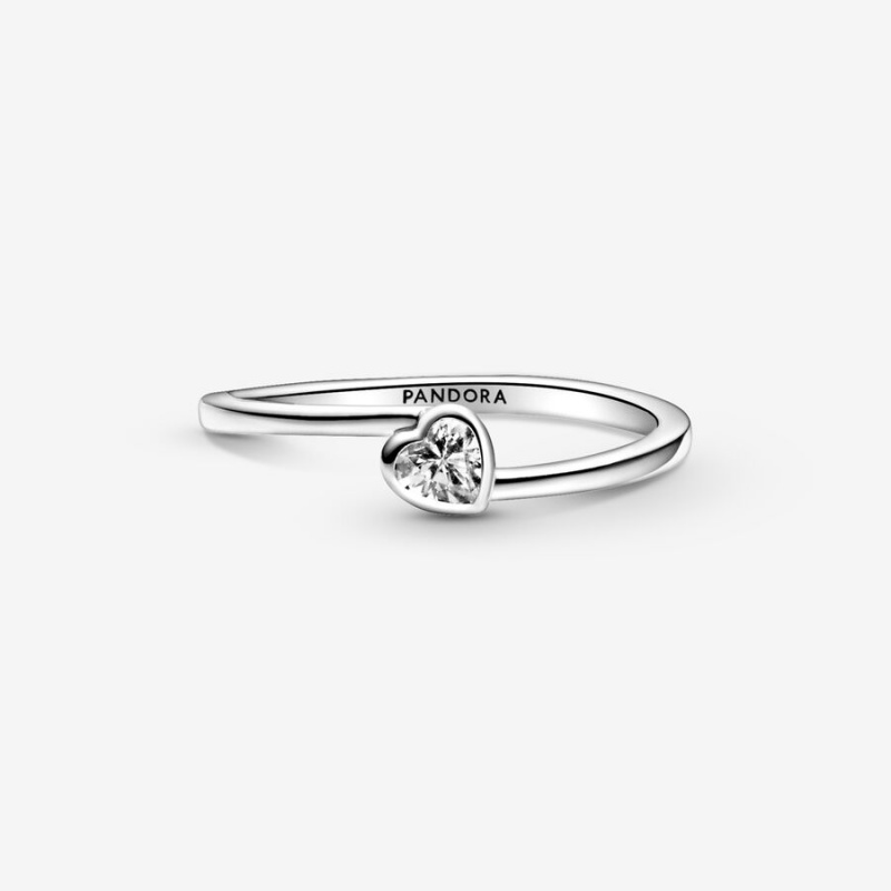 Sterling Silver Pandora Clear Tilted Solitaire Heart & Promise Rings | 385-SEWUPF