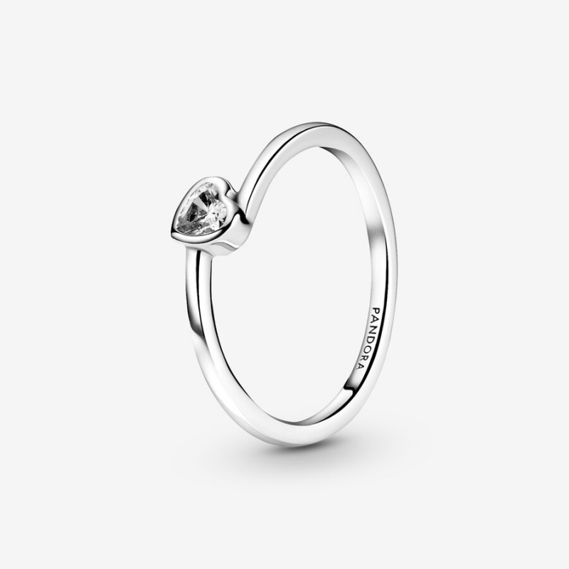 Sterling Silver Pandora Clear Tilted Solitaire Heart & Promise Rings | 385-SEWUPF