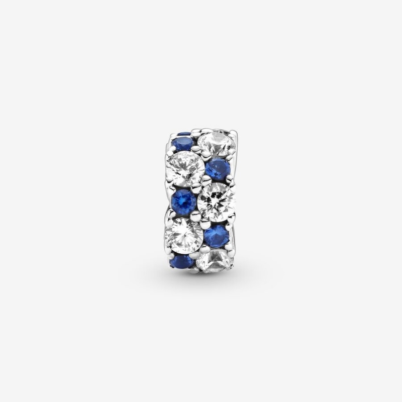 Sterling Silver Pandora Clear & Blue Sparkling Clip Clips | 920-IATWQD