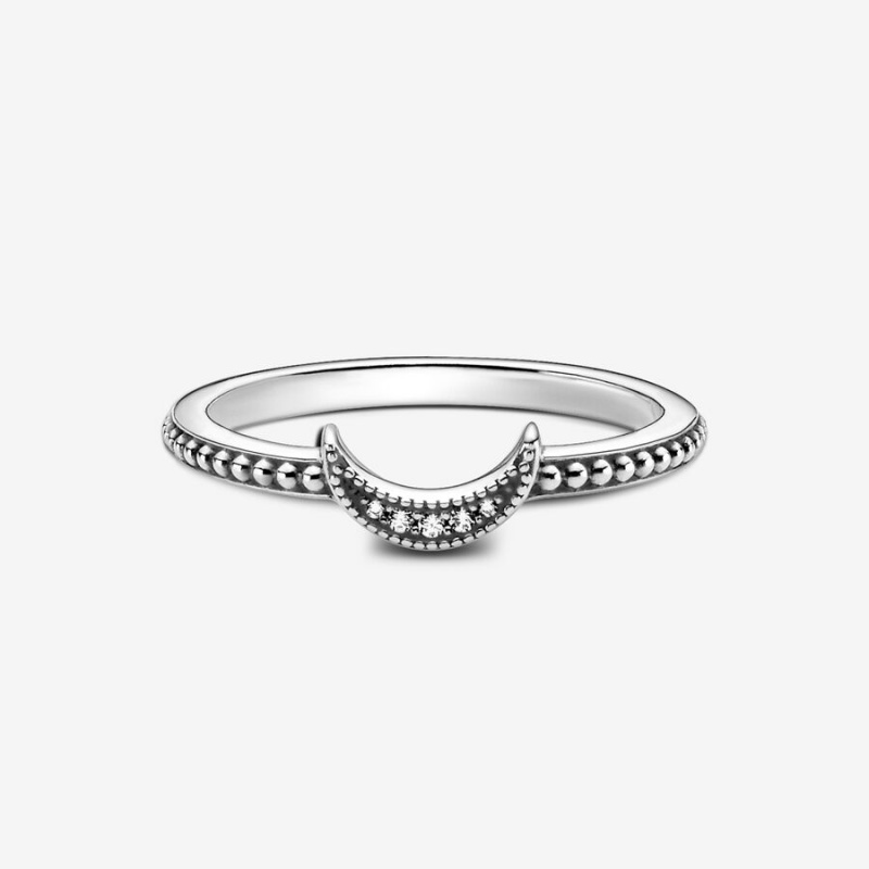 Sterling Silver Pandora Crescent Moon Beaded Statement Rings | 902-VPUFHK