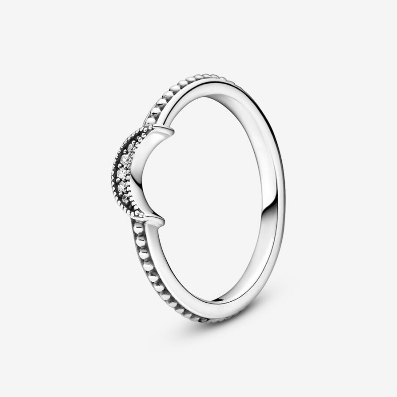 Sterling Silver Pandora Crescent Moon Beaded Statement Rings | 902-VPUFHK