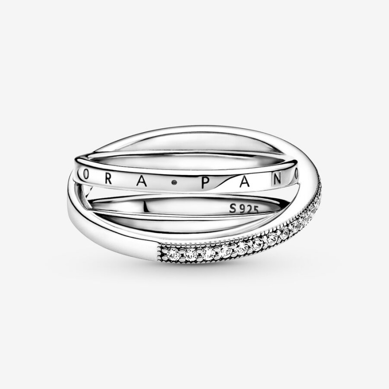 Sterling Silver Pandora Crossover Pavé Triple Band Rings | 701-TSNWLH