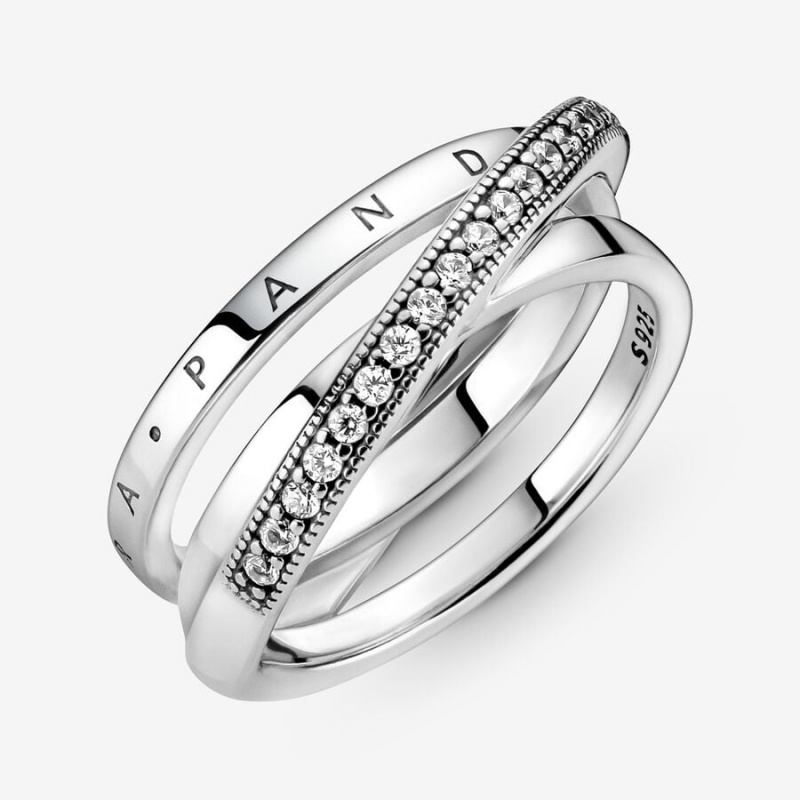 Sterling Silver Pandora Crossover Pavé Triple Band Rings | 701-TSNWLH