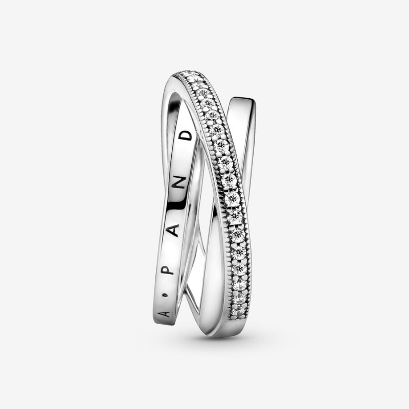 Sterling Silver Pandora Crossover Pavé Triple Band Rings | 701-TSNWLH