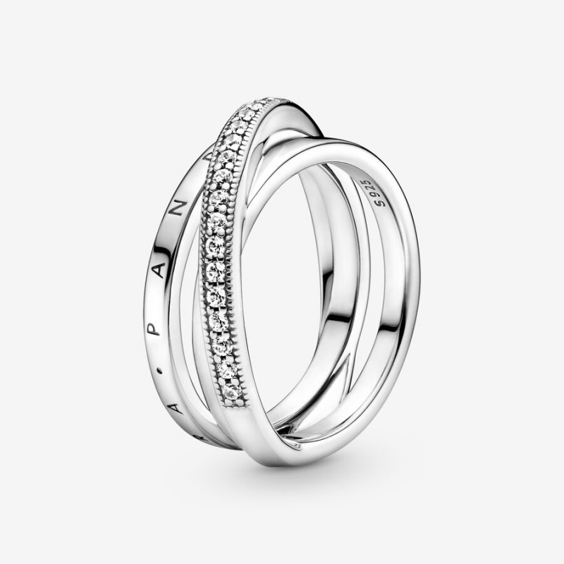 Sterling Silver Pandora Crossover Pavé Triple Band Rings | 701-TSNWLH