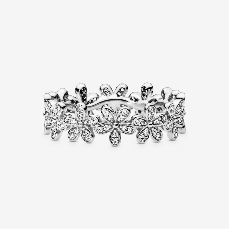 Sterling Silver Pandora Daisy Flower Band Rings | 682-ZWXEAD