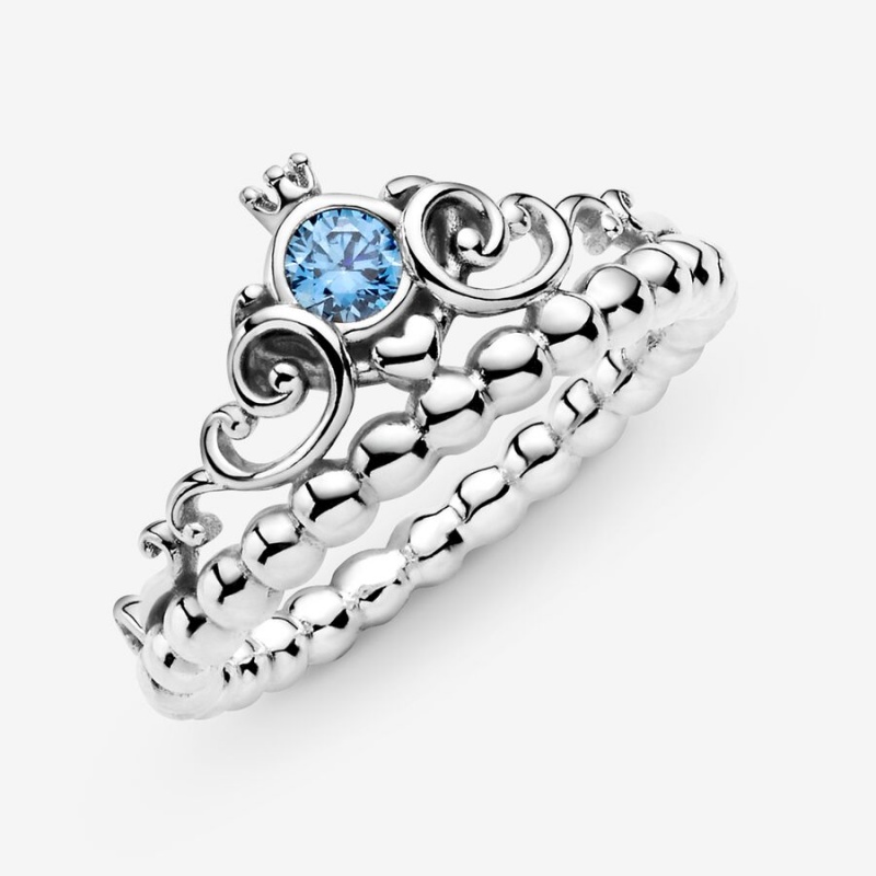 Sterling Silver Pandora Disney Cinderella Blue Tiara Heart & Promise Rings | 058-PSIENJ