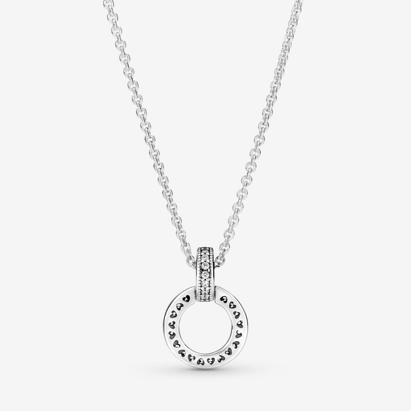 Sterling Silver Pandora Double Circle Pendant Necklaces | 321-LNOREK