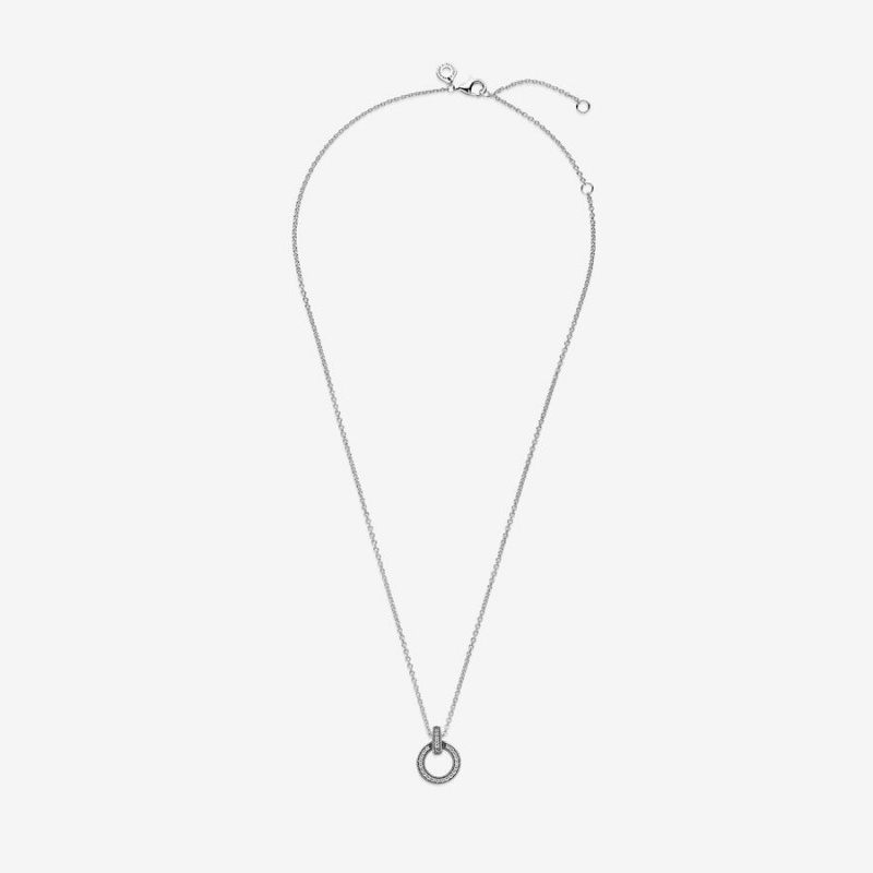 Sterling Silver Pandora Double Circle Pendant Necklaces | 321-LNOREK