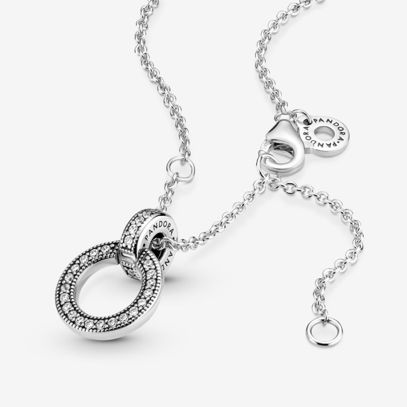 Sterling Silver Pandora Double Circle Pendant Necklaces | 321-LNOREK