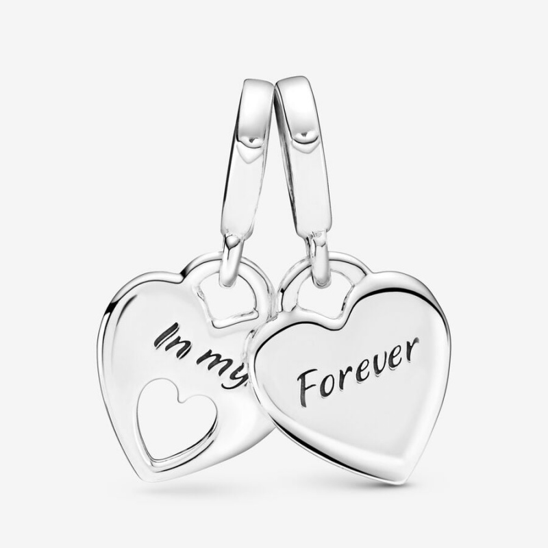 Sterling Silver Pandora Double Heart Split Dangle Dangle Charms | 192-CPEXRF