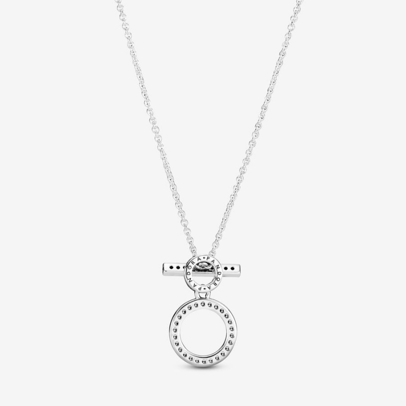 Sterling Silver Pandora Double Hoop T-bar Pendant Necklaces | 309-PMIUOK