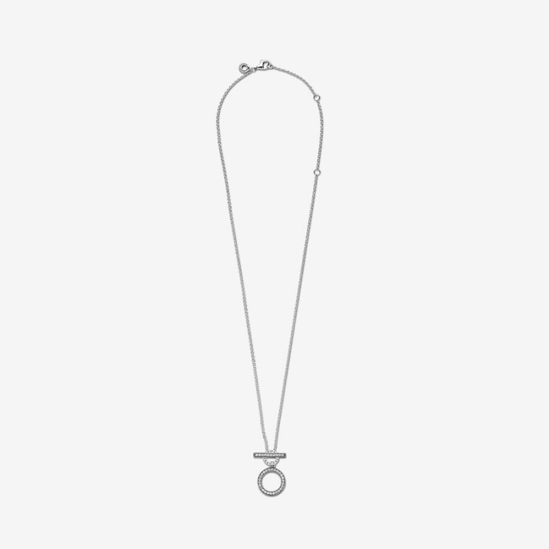 Sterling Silver Pandora Double Hoop T-bar Pendant Necklaces | 309-PMIUOK