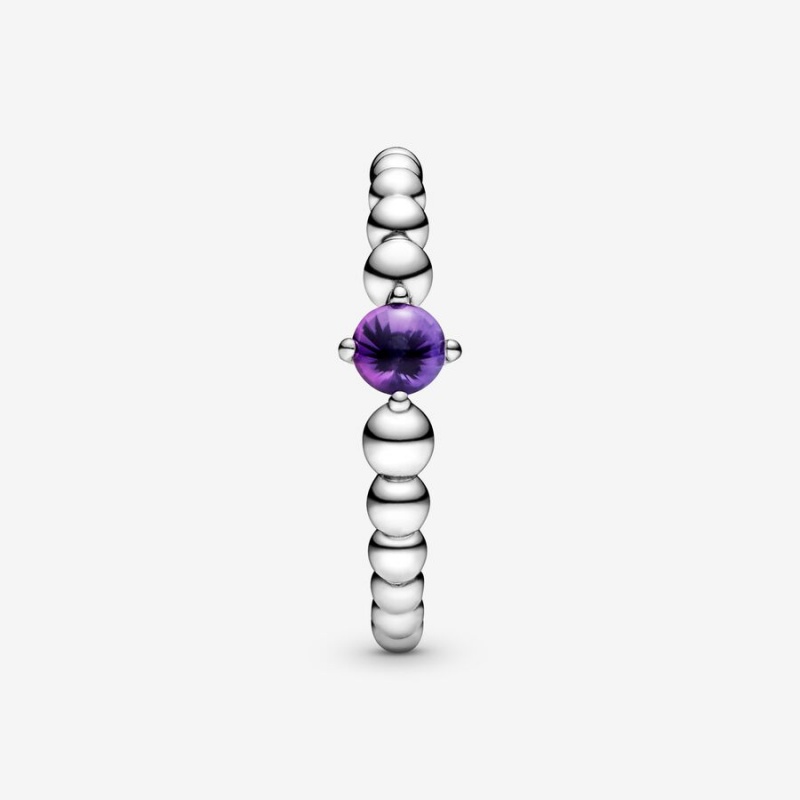 Sterling Silver Pandora February Purple Beaded Birthstone Rings | 701-CBRGTA