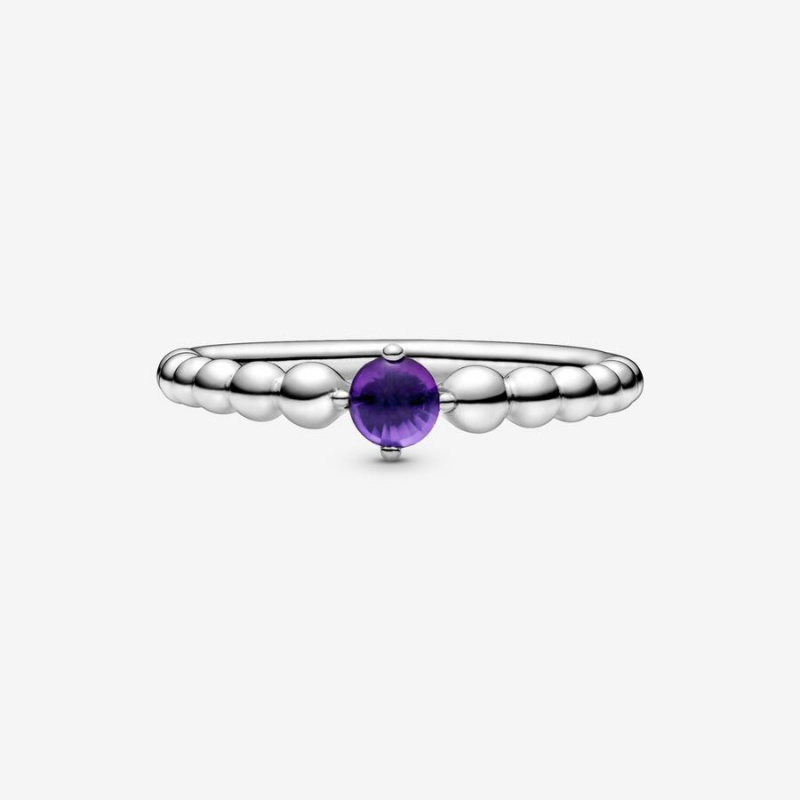 Sterling Silver Pandora February Purple Beaded Birthstone Rings | 701-CBRGTA