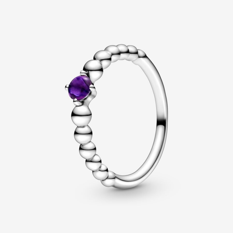 Sterling Silver Pandora February Purple Beaded Birthstone Rings | 701-CBRGTA