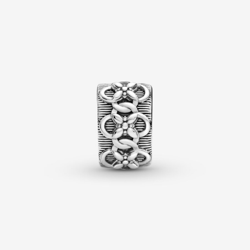 Sterling Silver Pandora Flower Pattern Clip Clips | 263-IUCGXO