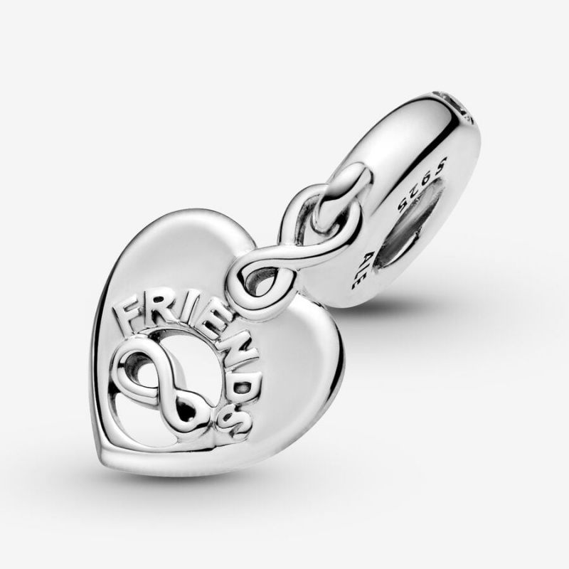 Sterling Silver Pandora Friends Forever Heart Dangle Dangle Charms | 062-UQNVRS