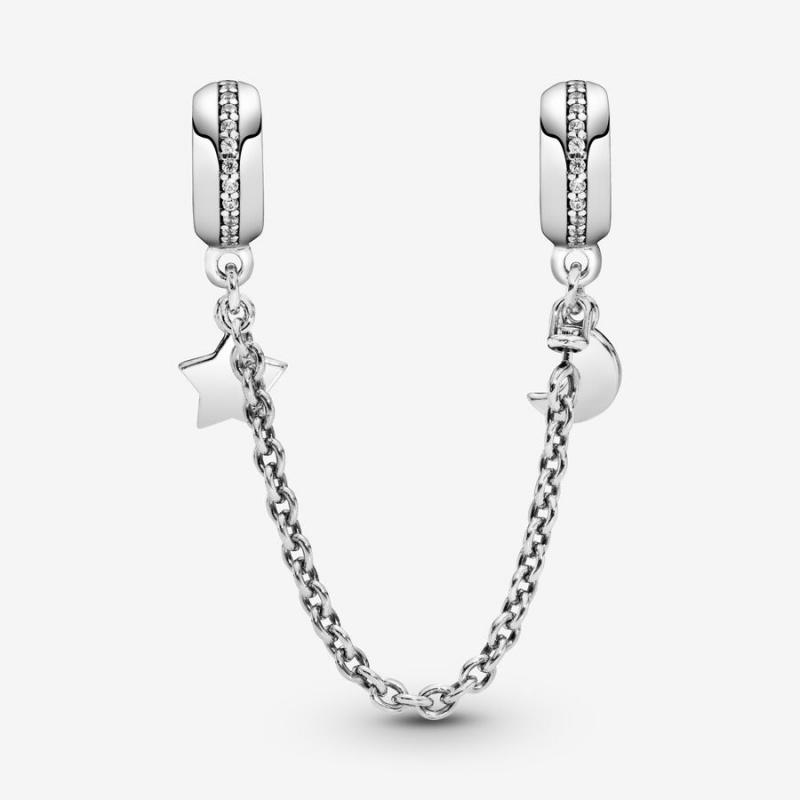 Sterling Silver Pandora Half Moon and Star Safety Safety Chains | 162-KXNESB