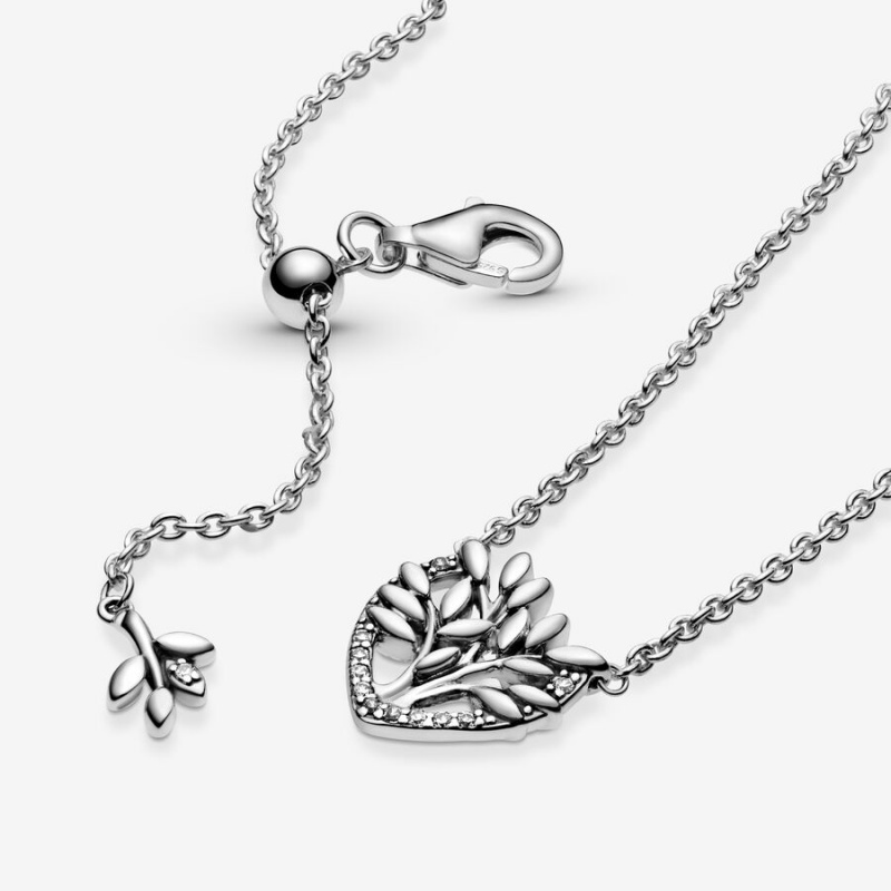 Sterling Silver Pandora Heart Family Tree Collier Pendant Necklaces | 982-RKOGBI