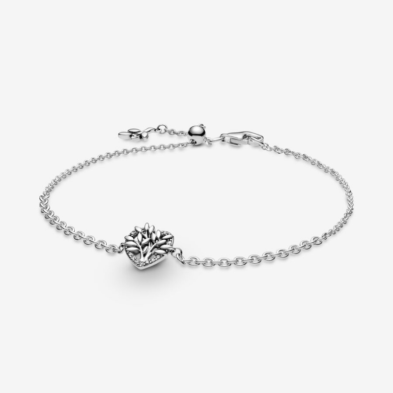 Sterling Silver Pandora Heart Family Tree Non-charm Bracelets | 387-XYRKLJ