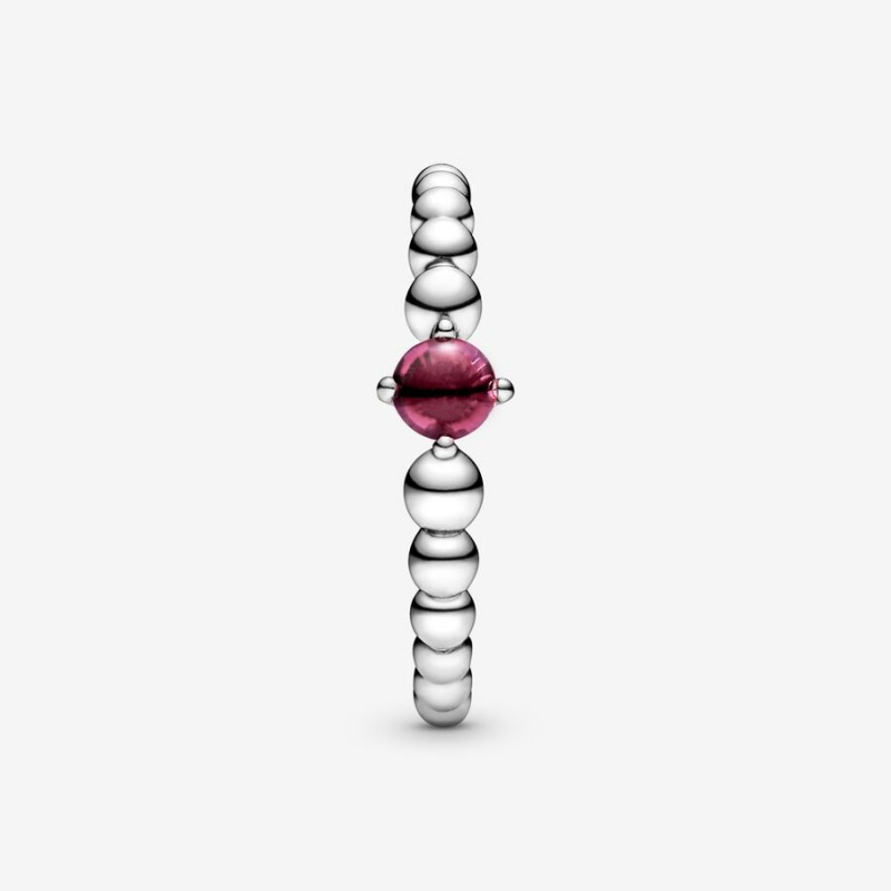 Sterling Silver Pandora July Blazing Red Beaded Birthstone Rings | 134-XIADCY