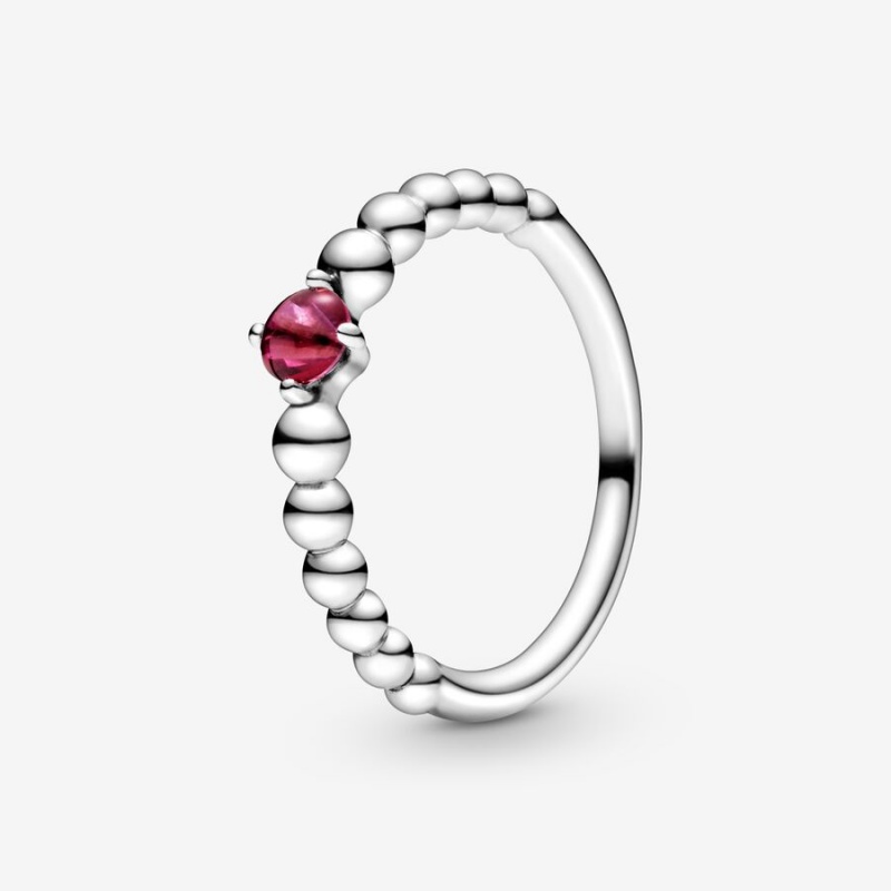 Sterling Silver Pandora July Blazing Red Beaded Birthstone Rings | 134-XIADCY