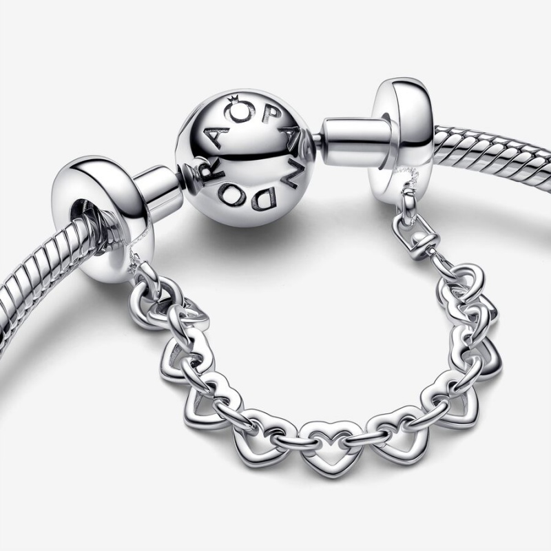 Sterling Silver Pandora Linked Hearts Safety Safety Chains | 601-HJIMTE