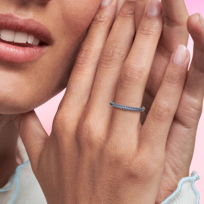 Sterling Silver Pandora ME Blue Pavé Band Rings | 918-DOARBI