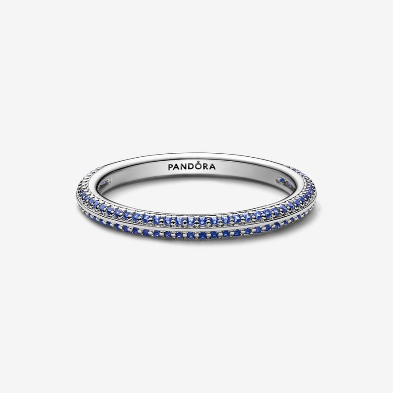 Sterling Silver Pandora ME Blue Pavé Band Rings | 918-DOARBI