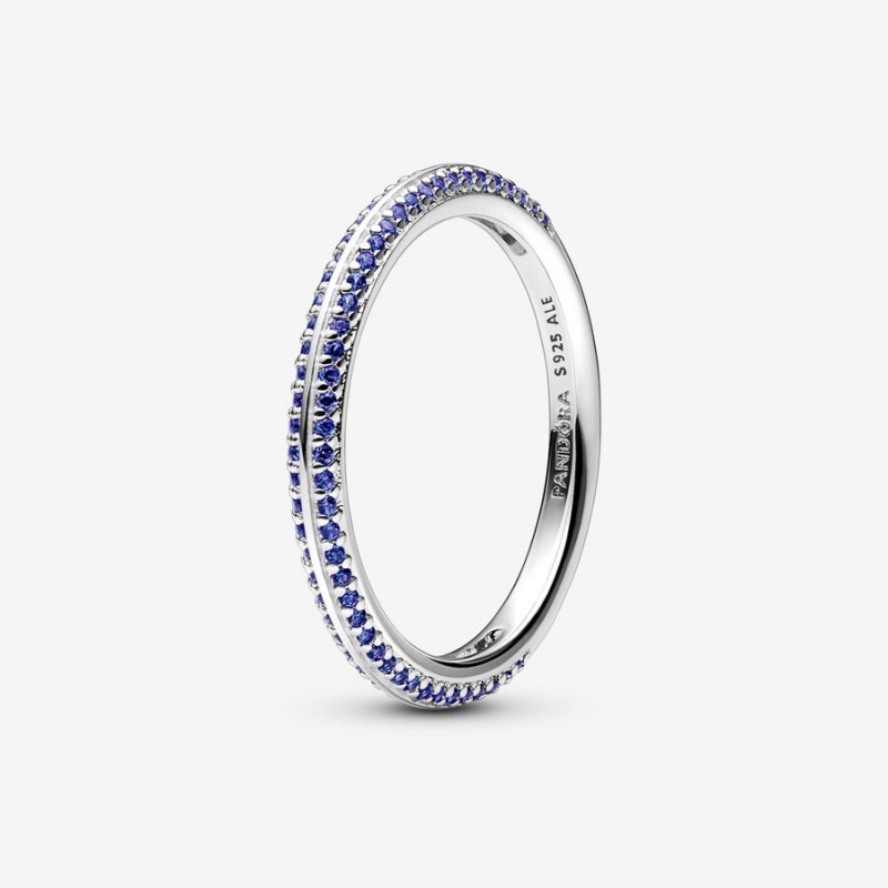 Sterling Silver Pandora ME Blue Pavé Band Rings | 918-DOARBI