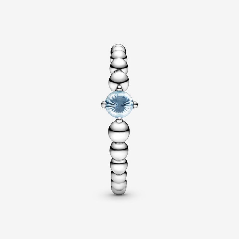 Sterling Silver Pandora March Aqua Blue Beaded Birthstone Rings | 569-HJXIDC