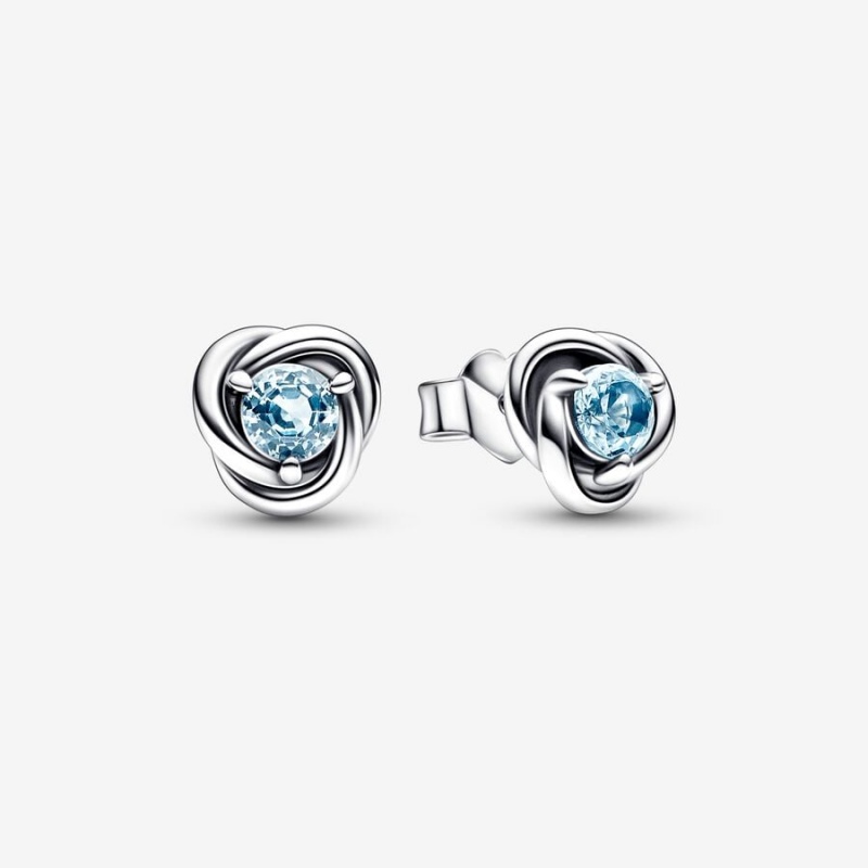 Sterling Silver Pandora March Sea Aqua Blue Eternity Circles Stud Earrings | 403-PLBSIF