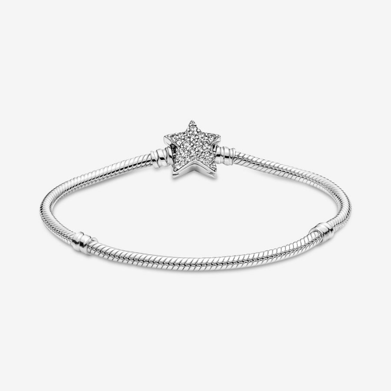 Sterling Silver Pandora Moments Asymmetric Star Clasp Snake Charm Bracelets | 042-CHYNLJ