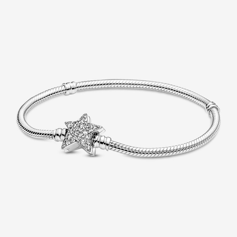 Sterling Silver Pandora Moments Asymmetric Star Clasp Snake Charm Holders | 281-QFUASJ