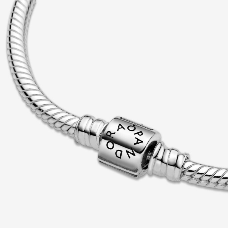 Sterling Silver Pandora Moments Barrel Clasp Snake Charm Bracelets | 167-XETYBI